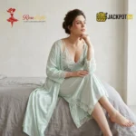 Satin Silk 2-Pcs Long Nightwear Lingerie - Image 19