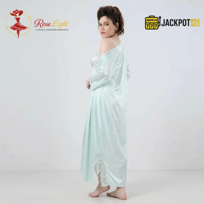 Satin Silk 2-Pcs Long Nightwear Lingerie - Image 23