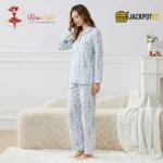BloomSoft Floral Cotton Pajama Suit – Premium Button-Up Long Sleeve Sleepwear Set - Image 4