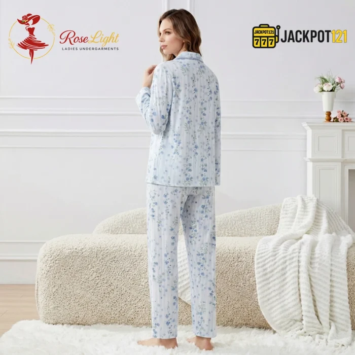 BloomSoft Floral Cotton Pajama Suit – Premium Button-Up Long Sleeve Sleepwear Set - Image 6