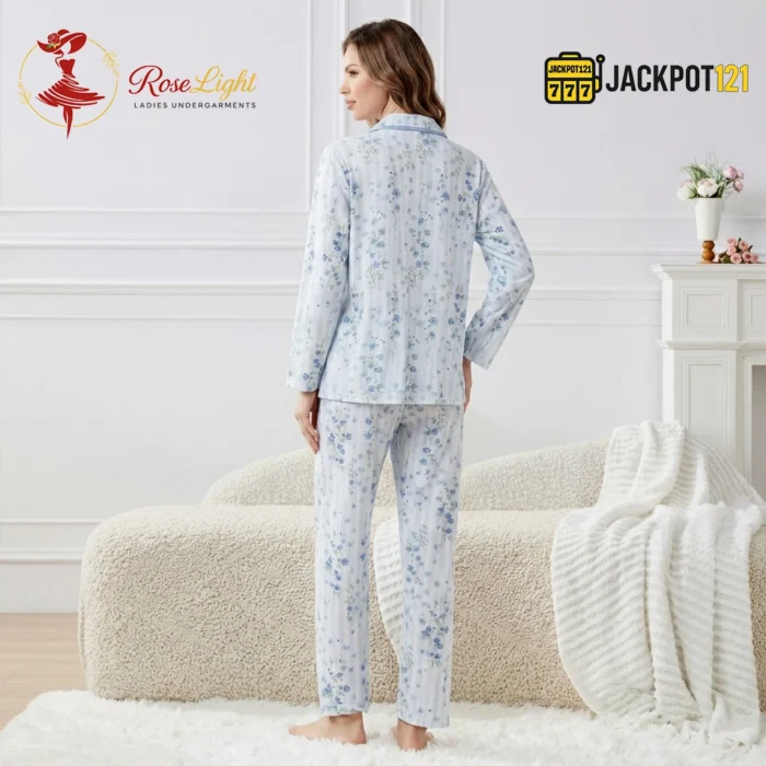 BloomSoft Floral Cotton Pajama Suit – Premium Button-Up Long Sleeve Sleepwear Set - Image 7