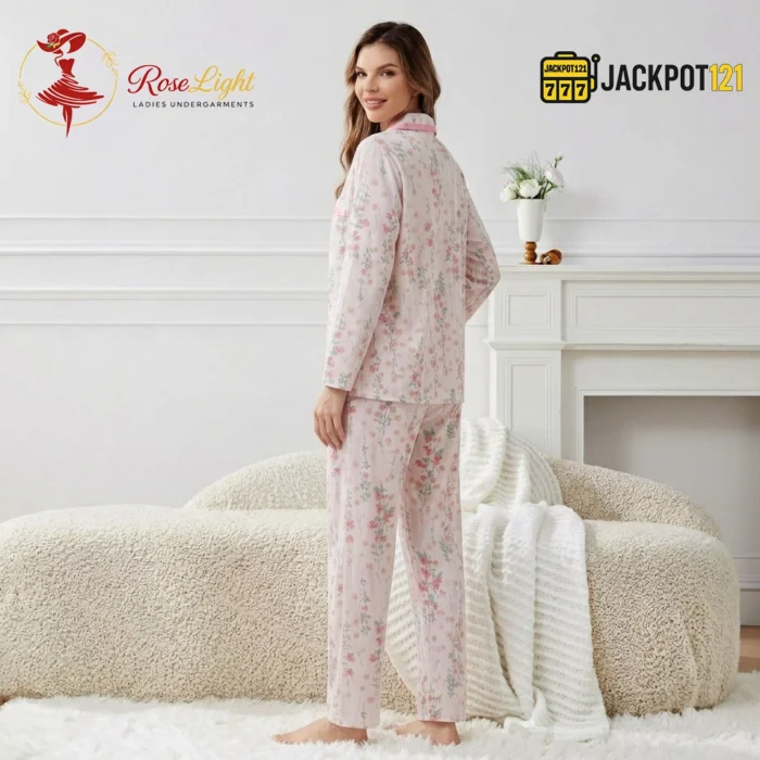 BloomSoft Floral Cotton Pajama Suit – Premium Button-Up Long Sleeve Sleepwear Set - Image 13
