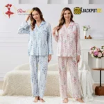 BloomSoft Floral Cotton Pajama Suit – Premium Button-Up Long Sleeve Sleepwear Set