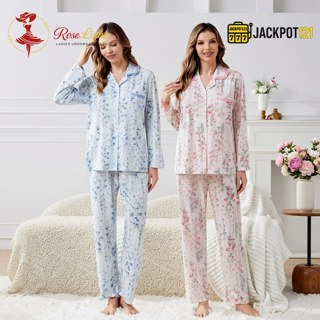 BloomSoft Floral Cotton Pajama Suit – Premium Button-Up Long Sleeve Sleepwear Set BloomSoft Floral Cotton Pajama Suit – Premium Button-Up Long Sleeve Sleepwear Set - Image 1