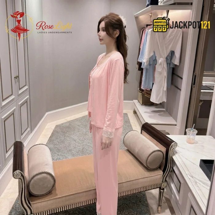 Blush Lace Modal 3-Piece Pajama Set - Image 3