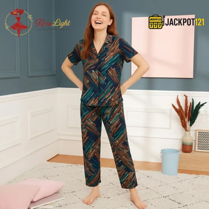 Brushstroke Geo Nightwear Pajama Suit Set - Image 2