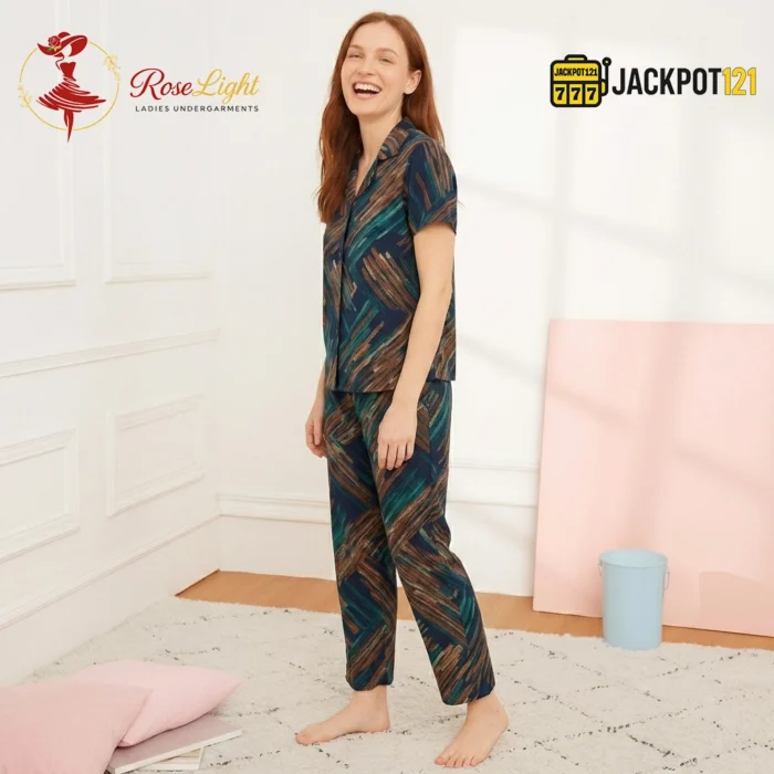 Brushstroke Geo Nightwear Pajama Suit Set - Image 3