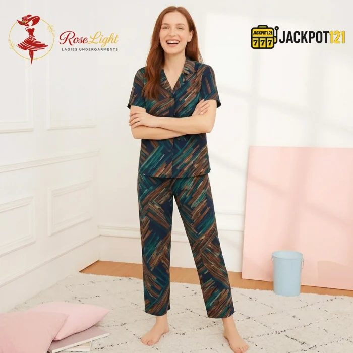 Brushstroke Geo Nightwear Pajama Suit Set - Image 4