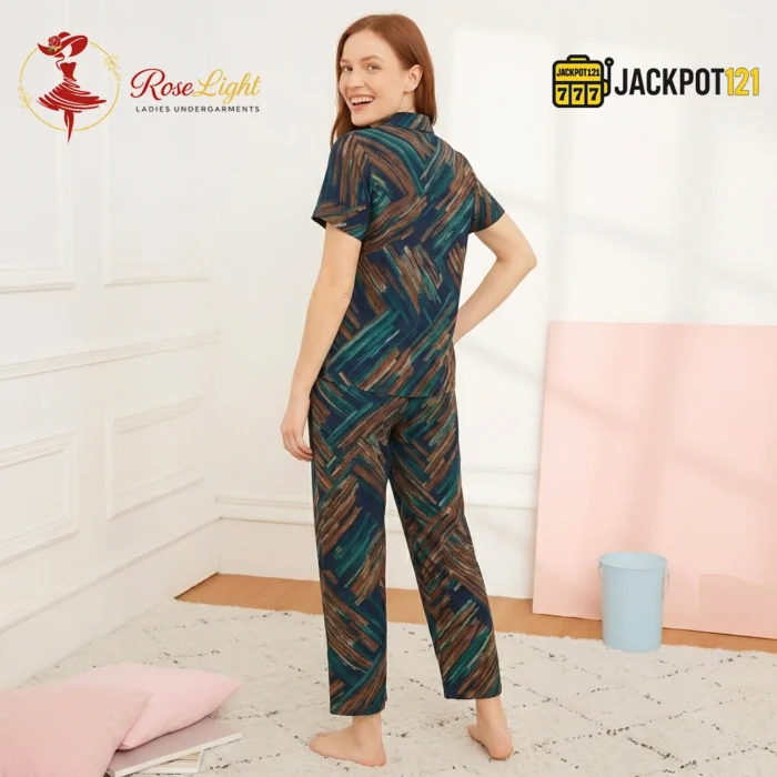Brushstroke Geo Nightwear Pajama Suit Set - Image 5