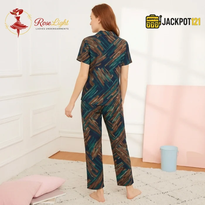 Brushstroke Geo Nightwear Pajama Suit Set - Image 6