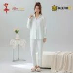 CloudSoft Ribbed Cotton Pajama Suit – Premium Button-Up Long Sleeve Loungewear Set - Image 11