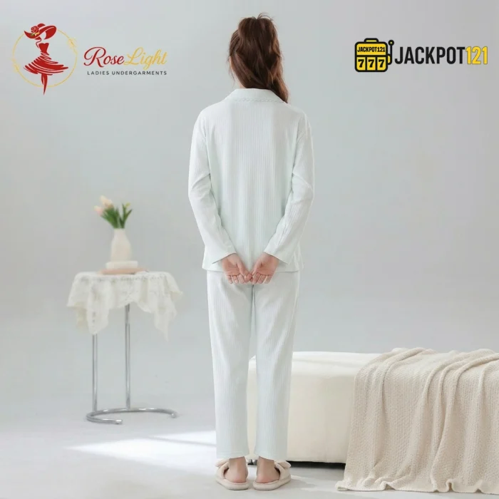 CloudSoft Ribbed Cotton Pajama Suit – Premium Button-Up Long Sleeve Loungewear Set - Image 13