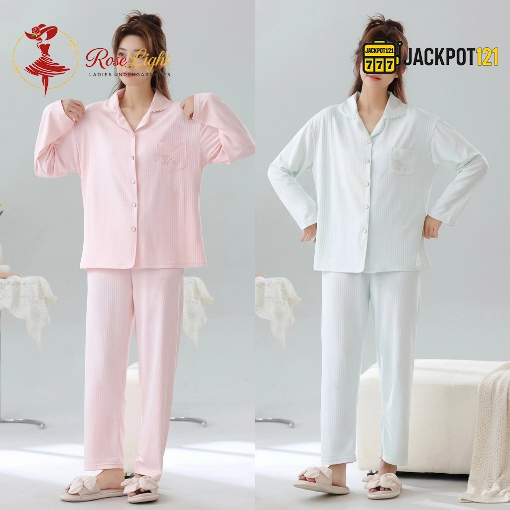 CloudSoft Ribbed Cotton Pajama Suit – Premium Button-Up Long Sleeve Loungewear Set CloudSoft Ribbed Cotton Pajama Suit – Premium Button-Up Long Sleeve Loungewear Set - Image 1