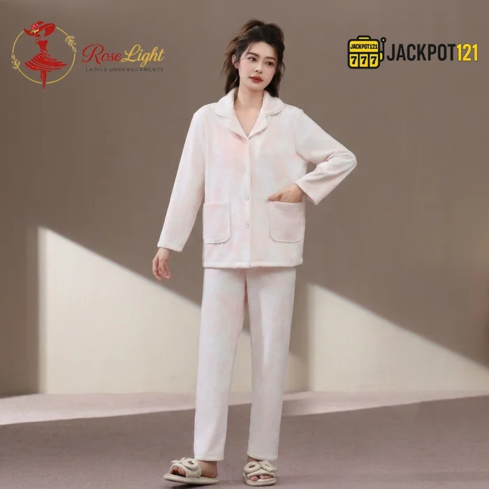 CloudWarm Plush Fleece Pajama Suit – Cozy Winter Button-Up Sleepwear Set - Image 2