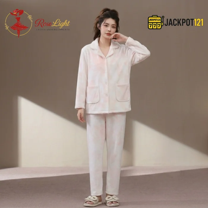 CloudWarm Plush Fleece Pajama Suit – Cozy Winter Button-Up Sleepwear Set - Image 4