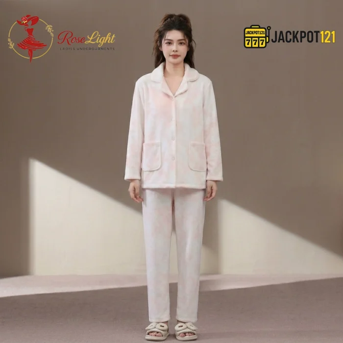 CloudWarm Plush Fleece Pajama Suit – Cozy Winter Button-Up Sleepwear Set - Image 5