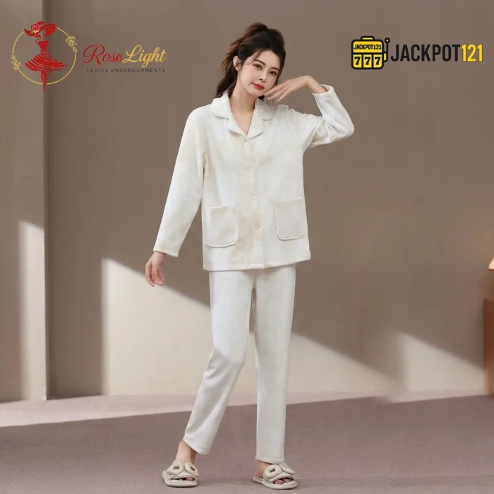 CloudWarm Plush Fleece Pajama Suit – Cozy Winter Button-Up Sleepwear Set - Image 8