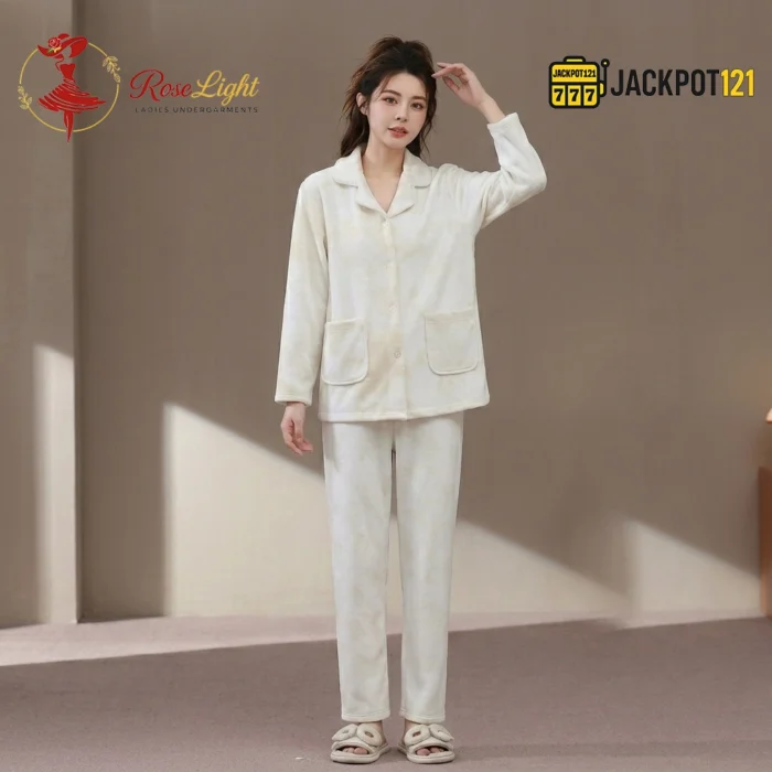 CloudWarm Plush Fleece Pajama Suit – Cozy Winter Button-Up Sleepwear Set - Image 9