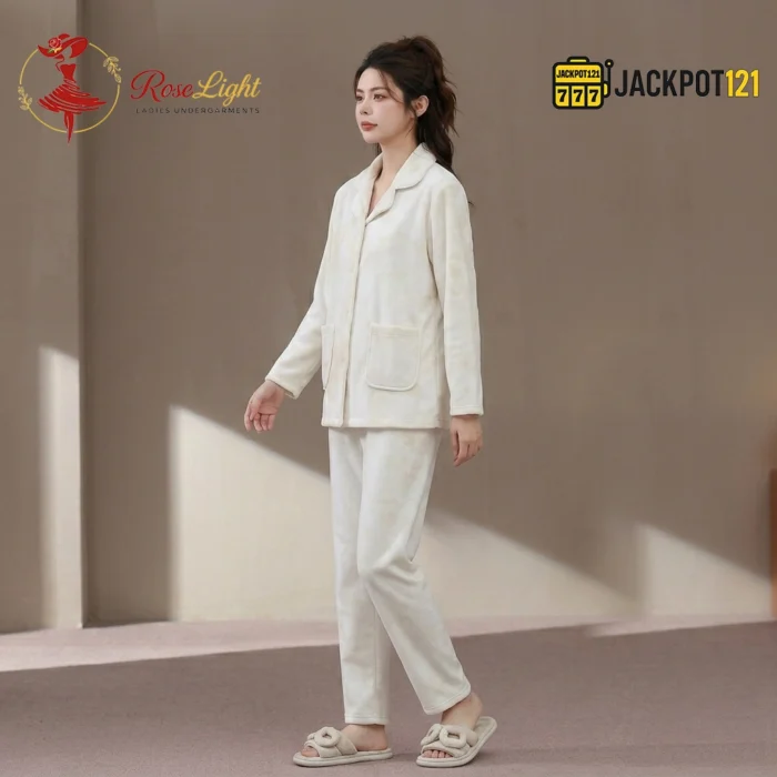 CloudWarm Plush Fleece Pajama Suit – Cozy Winter Button-Up Sleepwear Set - Image 10