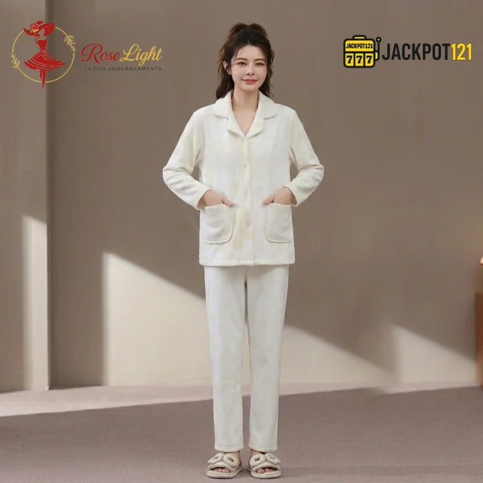 CloudWarm Plush Fleece Pajama Suit – Cozy Winter Button-Up Sleepwear Set - Image 11