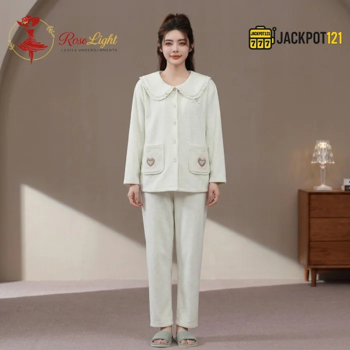 Cozy Hearts Fleece Pajama Suit – Soft Winter Button-Up Loungewear Set - Image 2