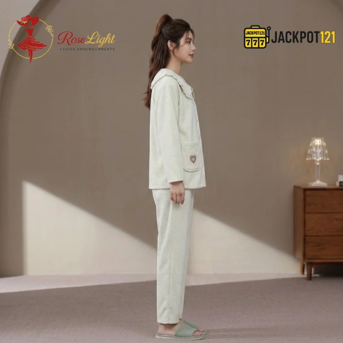 Cozy Hearts Fleece Pajama Suit – Soft Winter Button-Up Loungewear Set - Image 3