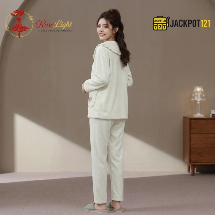 Cozy Hearts Fleece Pajama Suit – Soft Winter Button-Up Loungewear Set - Image 5