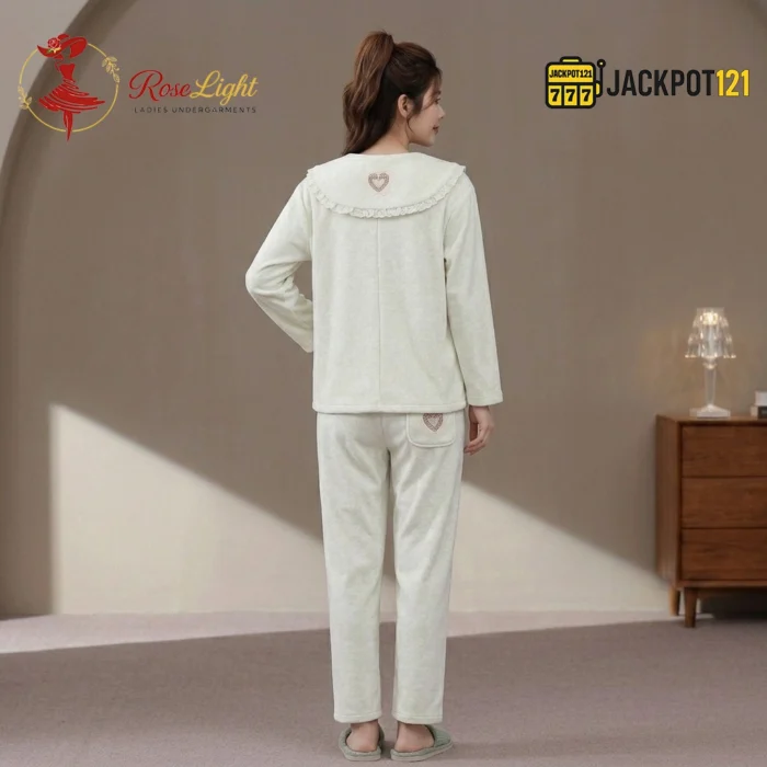Cozy Hearts Fleece Pajama Suit – Soft Winter Button-Up Loungewear Set - Image 6