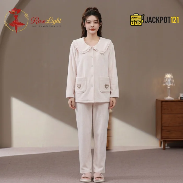 Cozy Hearts Fleece Pajama Suit – Soft Winter Button-Up Loungewear Set - Image 7
