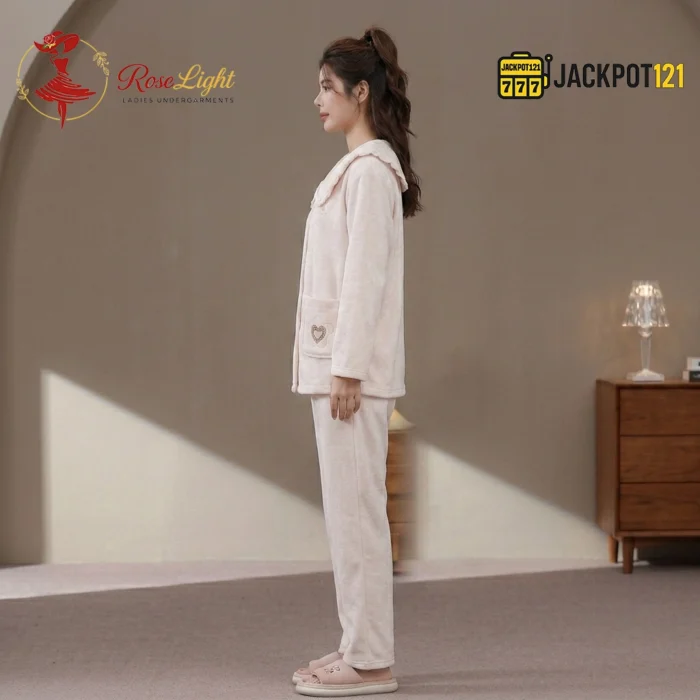 Cozy Hearts Fleece Pajama Suit – Soft Winter Button-Up Loungewear Set - Image 9