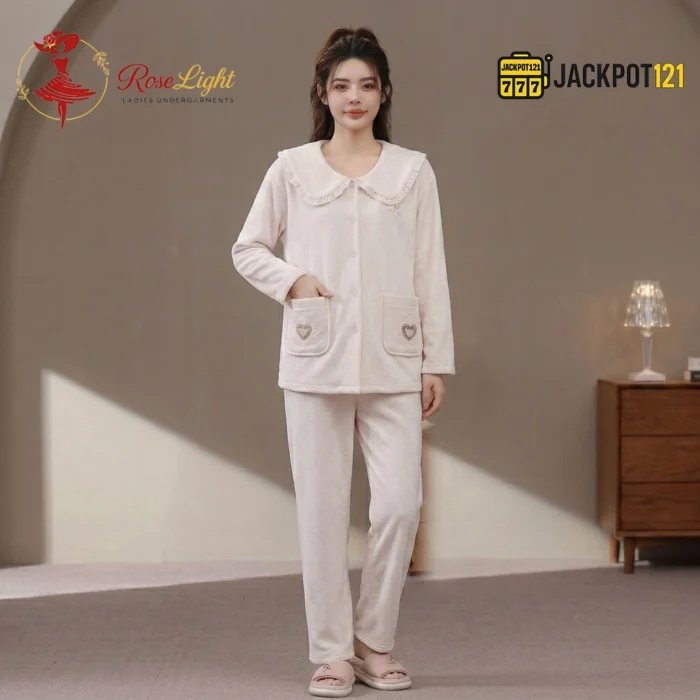 Cozy Hearts Fleece Pajama Suit – Soft Winter Button-Up Loungewear Set - Image 8