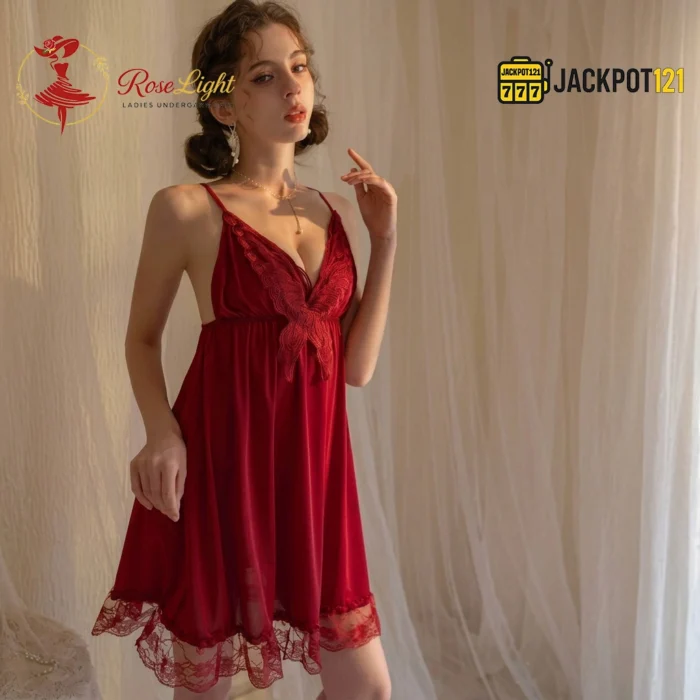 Crimson Butterfly Lace Sleep Dress - Image 2