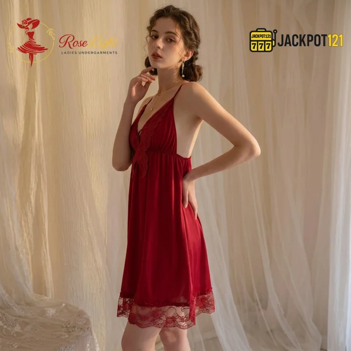 Crimson Butterfly Lace Sleep Dress - Image 3