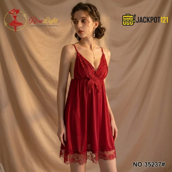 Crimson Butterfly Lace Sleep Dress - Image 4