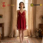 Crimson Butterfly Lace Sleep Dress - Image 5