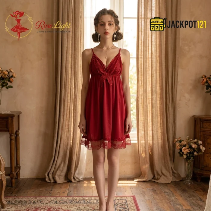 Crimson Butterfly Lace Sleep Dress - Image 5