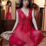 Crimson Lace Sheer Babydoll Dress