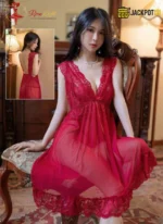 Crimson Lace Sheer Babydoll Dress