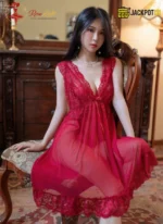 Crimson Lace Sheer Babydoll Dress - Image 2