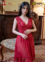Crimson Lace Sheer Babydoll Dress - Image 3