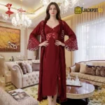 Crimson Velvet Robe & Nightgown Set - Image 2
