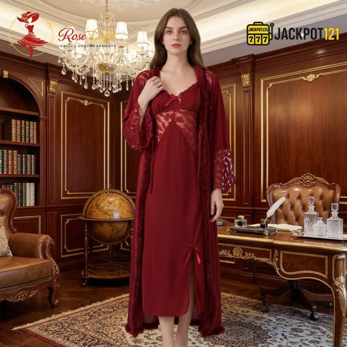 Crimson Velvet Robe & Nightgown Set - Image 3