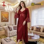 Crimson Velvet Robe & Nightgown Set - Image 4