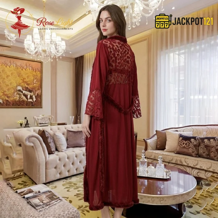 Crimson Velvet Robe & Nightgown Set - Image 5