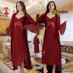 Crimson Velvet Robe & Nightgown Set
