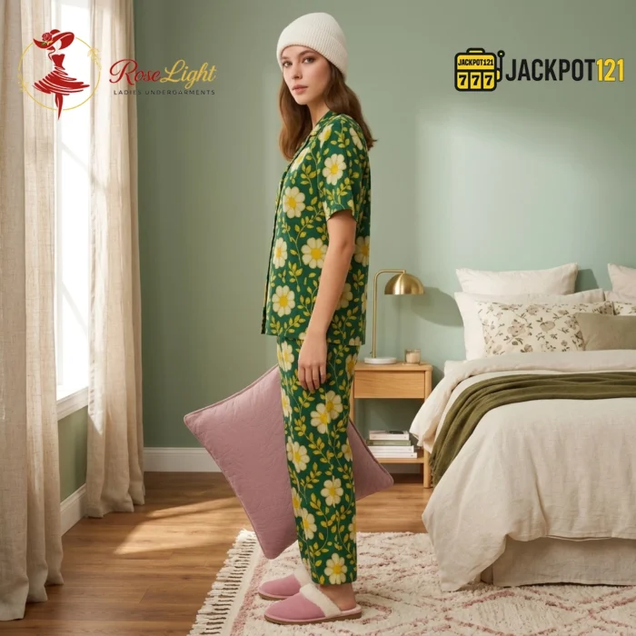 Daisy Bloom Cotton Pajama Suit Set – Soft Floral Lounge & Sleepwear for Women - Image 3