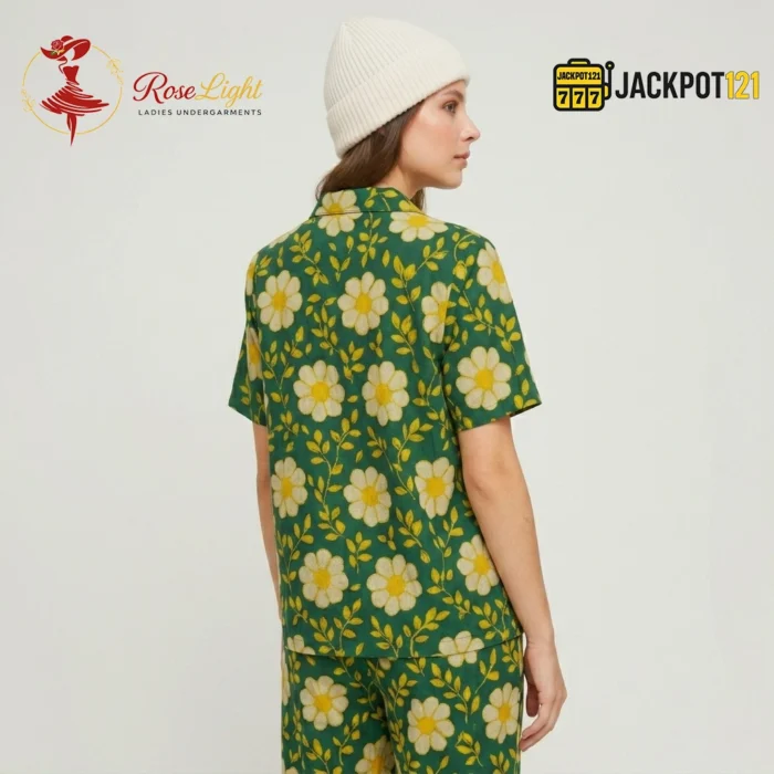 Daisy Bloom Cotton Pajama Suit Set – Soft Floral Lounge & Sleepwear for Women - Image 6