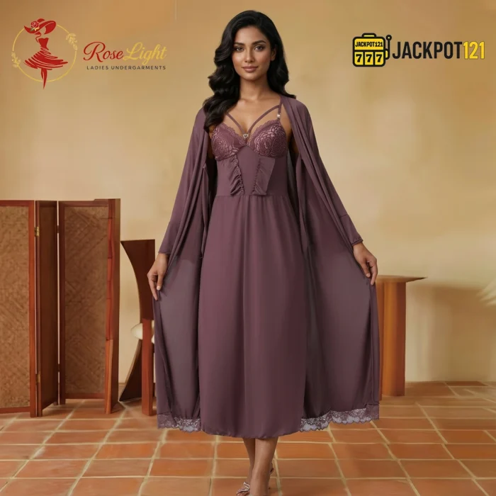 Elegant Lace Maxi Nighty Set with Matching Robe – Premium Full-Length Sleepwear - Image 3