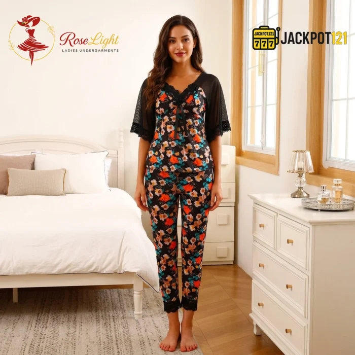 Elegant Midnight Bloom Pajama Set - Image 2
