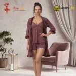 Luxury 3-Piece Satin Feel Nightwear Lounge Set - Image 3